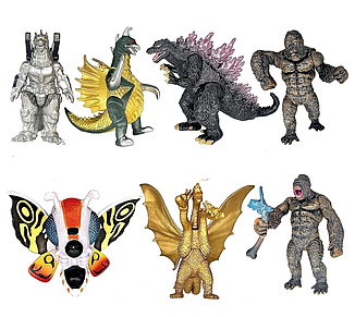 Набір фігурок 7в1 Годзілла + Кінг Конг + монстри 9,5 см - Godzilla