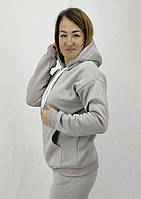 Повсякденна жіноча кофта-худі кольору світло сірий на флісі з капюшоном S,M,L із кишенями