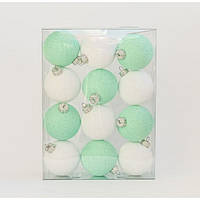 Набор ёлочных игрушек из ниточных шариков 6,5 см, 12 шт Бело-бирюзовый