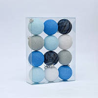 Набор ёлочных игрушек из ниточных шариков 6,5 см, 12 шт Голубой микс