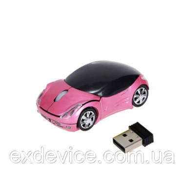 Оптична бездротова комп'ютерна мишка машинка Mouse Car рожева