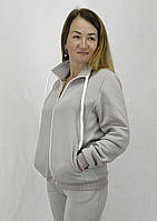 Спортивне жіноче худі на замку світло сірого кольору осінь-зима XL, XXL, 3XL