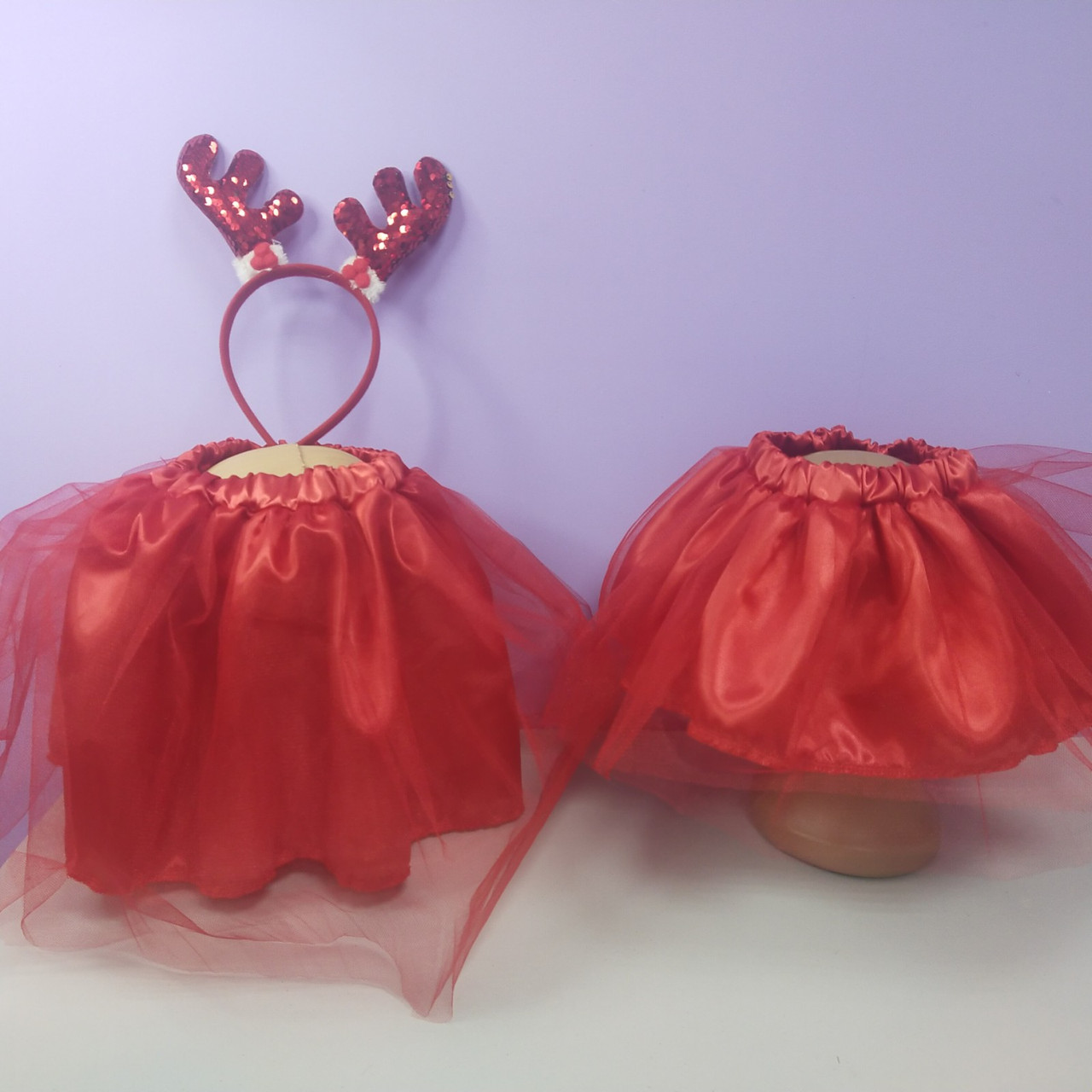 Костюм олень новорічний 2-8 років спідниця та обруч ріжки червоний колір 1 шт, фото 1