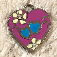 Підвіска з емаллю Сердечка з серцем маленьке (2*1,7см)