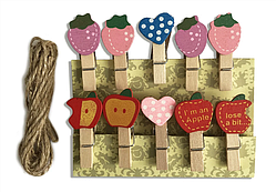 Міні прищіпки для декору "Фрукти ягоди" 3.5 см (10 штук)