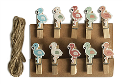 Міні прищіпки для декору "Фламінго" 3.5 см (10 штук)