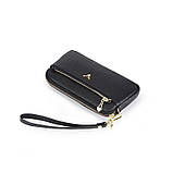 Гаманець жіночий з натуральної шкіри. Жіноче Портмоне. Шкіряний жіночий гаманець Чорний клатч, фото 4