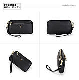 Гаманець жіночий з натуральної шкіри. Жіноче Портмоне. Шкіряний жіночий гаманець Чорний клатч, фото 6