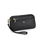 Гаманець жіночий з натуральної шкіри. Жіноче Портмоне. Шкіряний жіночий гаманець Чорний клатч, фото 3