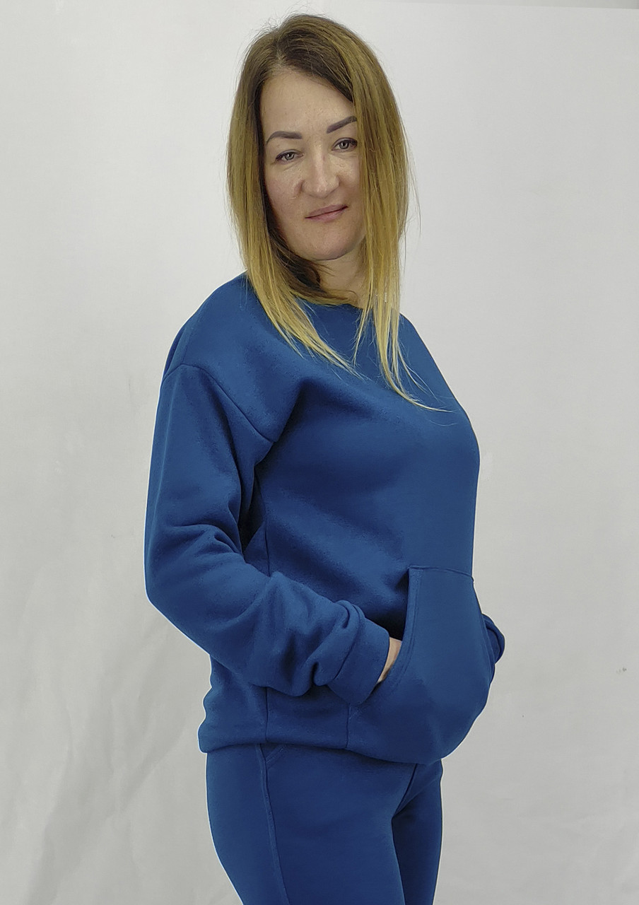 Теплий жіночий світшот кольору морська хвиля на флісі  XL, XXL, 3XL сезон ОСІНЬ/ЗИМА