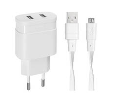 Зарядний пристрій RivaCase VA4122 WD1 (White) USB, 2 порта, кабель micro USB (код 100799)