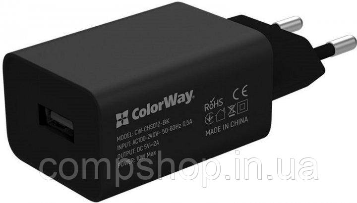 Пристрій зарядний мережевий Colorway 1USB AUTO ID 2A (10W) чорний (код 122368), фото 1