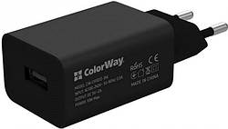 Пристрій зарядний мережевий Colorway 1USB AUTO ID 2A (10W) чорний (код 122368)