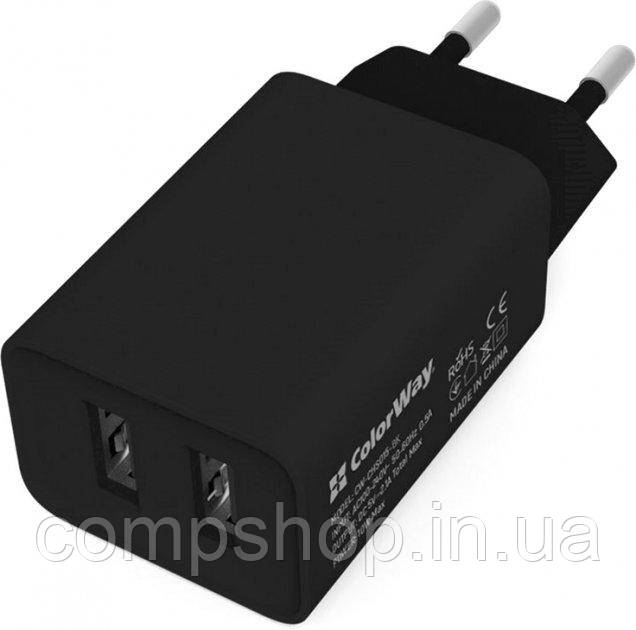Пристрій зарядний мережевий Colorway 2USB AUTO ID 2.1A (10W) чорний (код 122369), фото 1