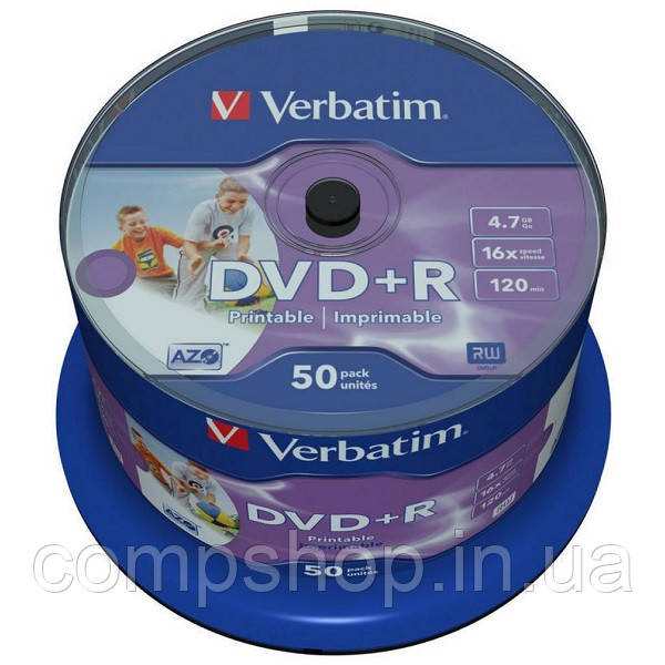 Диск DVD+R 4.7GB  16x   50pcs  Verbatim Wide Inkjet Printable No ID Brand Spindle  (код 123379)