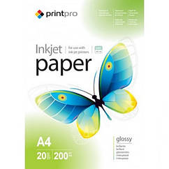 Папір А4  200г/м²  PrintPro глянцевий, PG200-20, 20арк./уп. (код 80785)