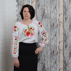 Вишиванка жіноча з довгим рукавом - реглан, авторская вишивка, гладь, Онікс, колір - білий.