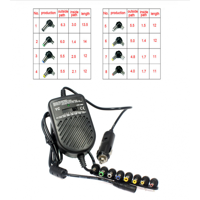 Универсальное зарядное устройство для ноутбука от 12V UKC EWDD8040 80W + 8 переходников - фото 9 - id-p1526577376