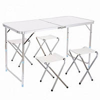 Стіл для пікніка розкладний з 4 стільцями Folding Table 120х60х55/60/70 см 3 режими висоти Світлий