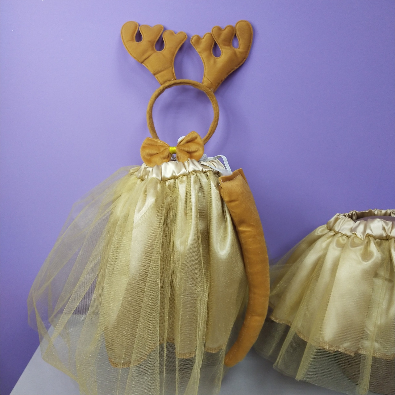 Костюм олень новорічний 2-8 років спідниця та обруч ріжки золотий колір 1 шт, фото 1