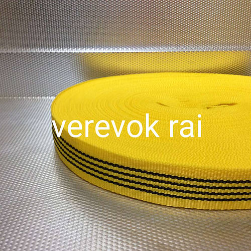 Лента буксировочная 40 мм 50 м желтая с черными полосками (ID ...