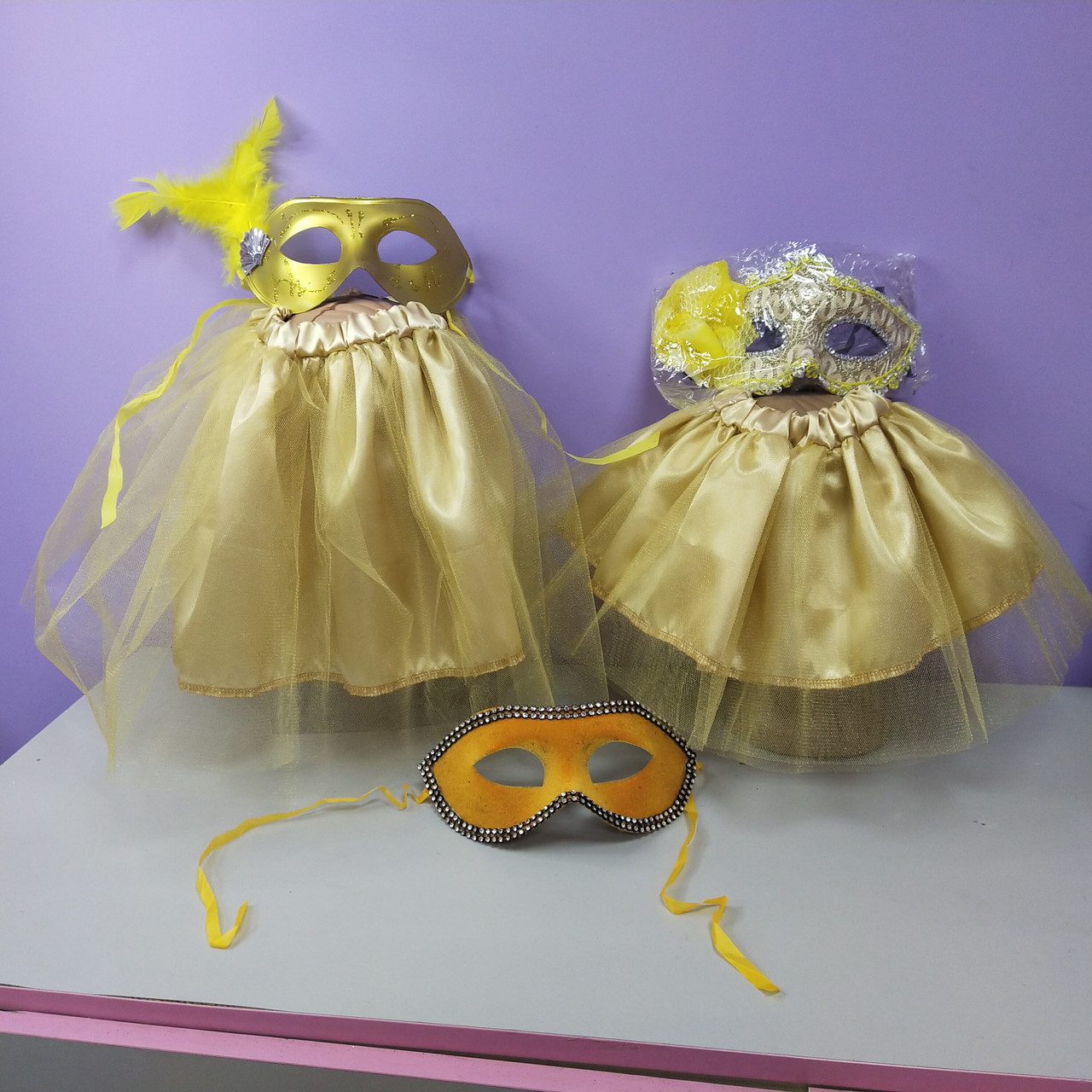 Костюм Карновальна Маска новорічний 4-8 років спідниця фатинова та обруч золотий колір 1 шт, фото 1