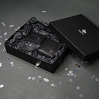 Подарунковий набір Grande Pelle: портмоне+обкладинка для документів+брелок, чорний