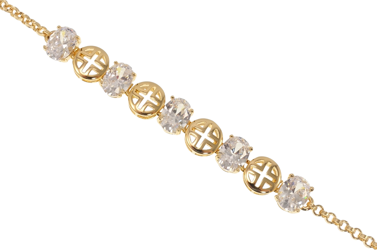 Браслет Xuping Позолота 18K "Хрестики з фіанітами" довжина з дод. ланцюжком 18-21см х 3мм
