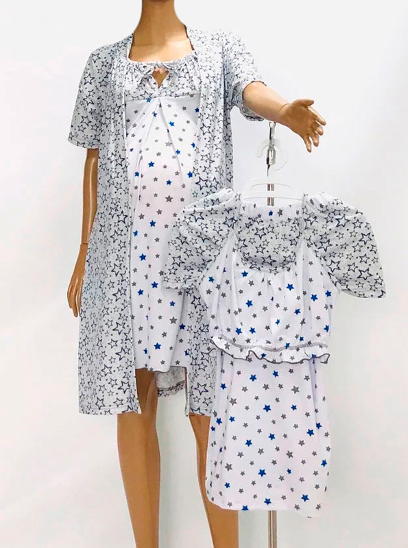Комплект одягу для сну і відпочинку для вагітних 4-ка: халат +ночнушка+майка+шорти, бавовна, Оченаш (розмір 88(44)
