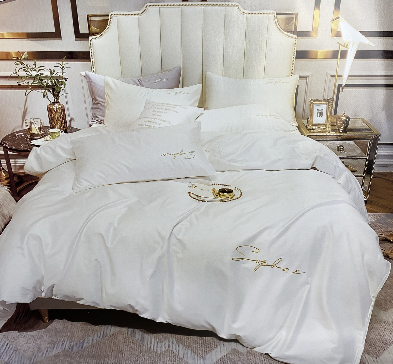 Сатиновий комплект постільної білизни високої якості Євро розмір Колір Білий, фото 1