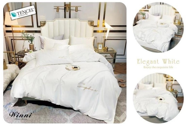 Євро комплект постільної білизни із сатину високої якості Колір Білий, фото 1