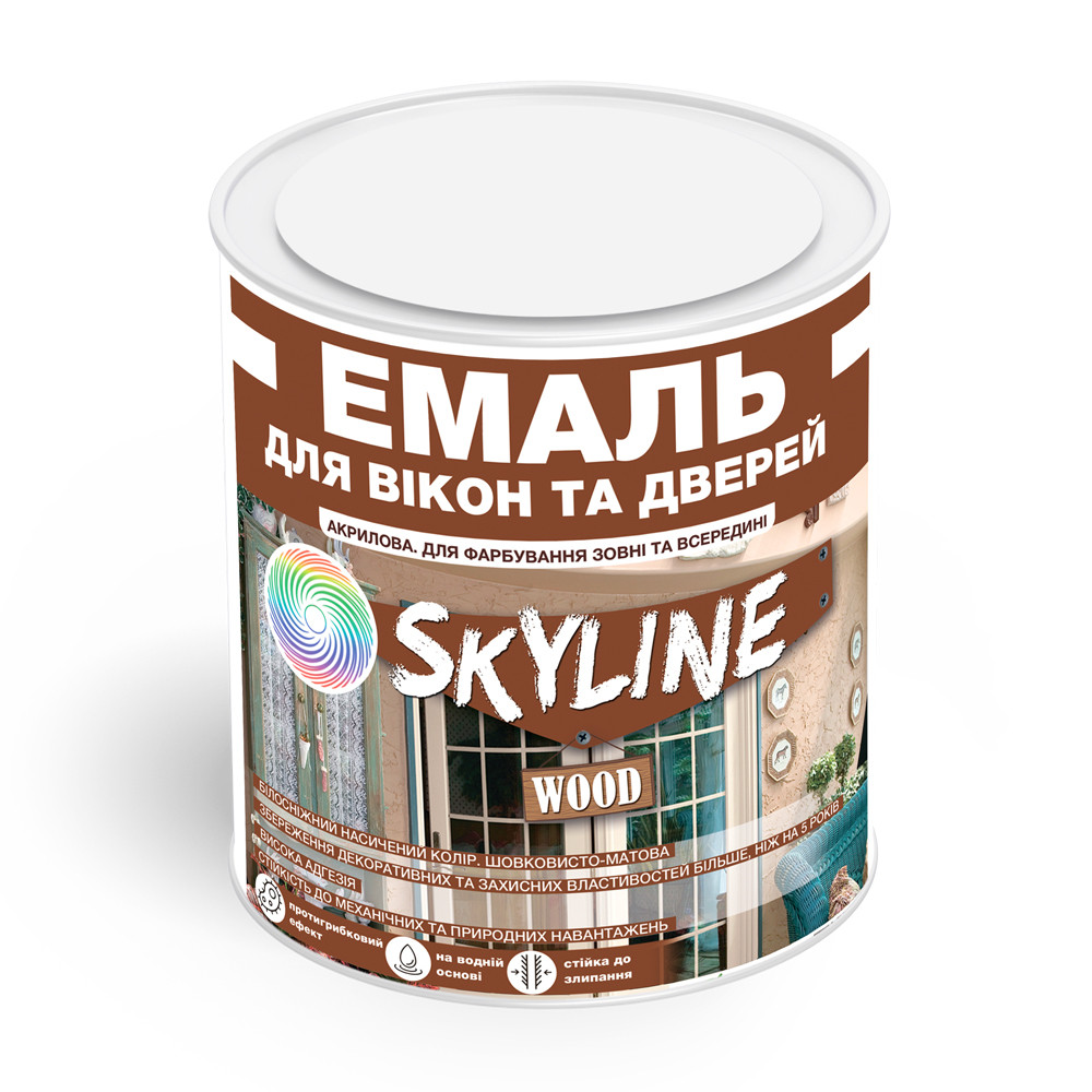 Емаль акрилова Для Вікон та Дверей SkyLine Wood Біла 0.75 л