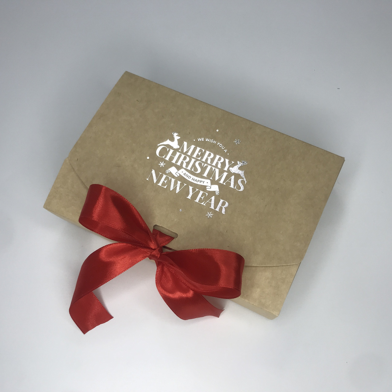 Коробка для подарунків і сувенірів, 195*130*50 мм, без вікна, крафт, "Marry christmas&Happy new year"