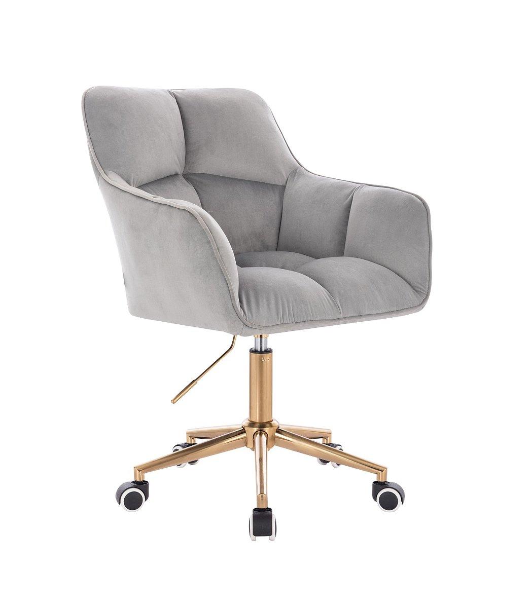 Перукарське крісло на пневматиці HR550K сірий велюр золота основа