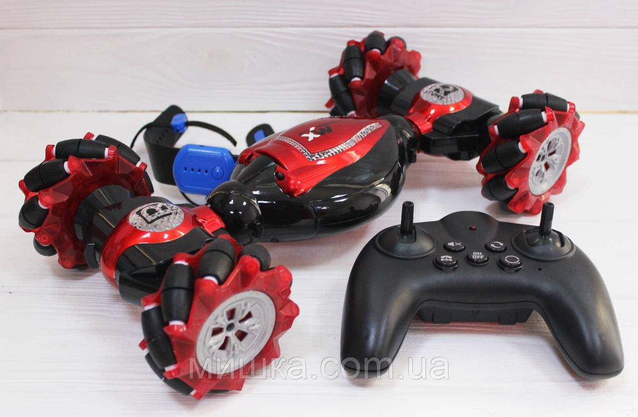 Машинка акумуляторна перевертиш 1826-13, на радіокеруванні, джойстик, пульт-годинник, червона, фото 1