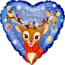 18" Серце фольговане "Marry Christmas" Олень, Блакитний фон