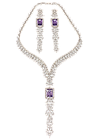 Набір Xuping Родій Сережки Кольє "Композиція з біло-бузкових фіанітів" розмір 42см х 7-11мм