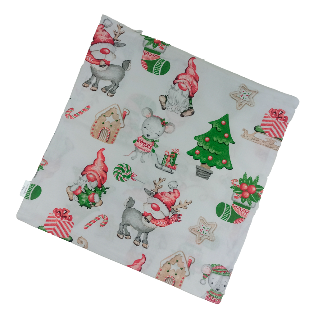 Подушка, 30*30 см, новорічна, (бавовна), (гномики з печивом на білому)