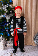 Карнавальний новогодний костюм для мальчика Пират 98см ТОЛЬКО! начес тельняшка, жилет, бриджи, пояс и бандана