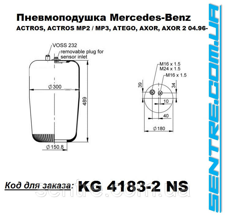 Пневмоподушка 4183NP24 (2 входи) 9423202321 Туреччина KG41832NS, фото 1