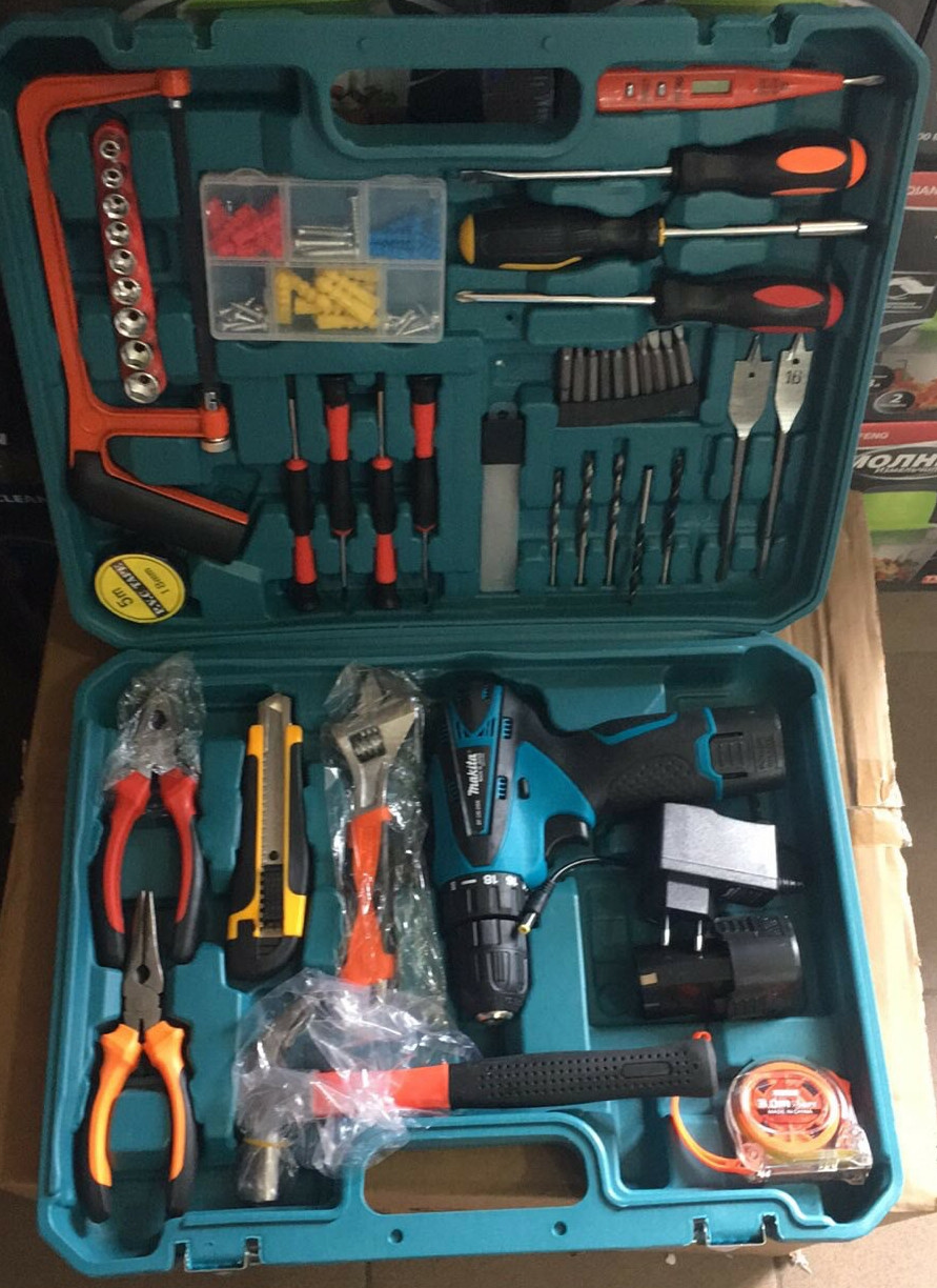 Шуруповерт - дриль макито DF330DWE (18V 2A/h Li-Ion) з набором інструментів 65 предметів