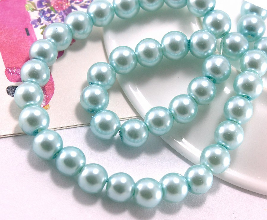 Перли скляний 8мм ≈75шт, намистини ніжно-блакитні скляний перли