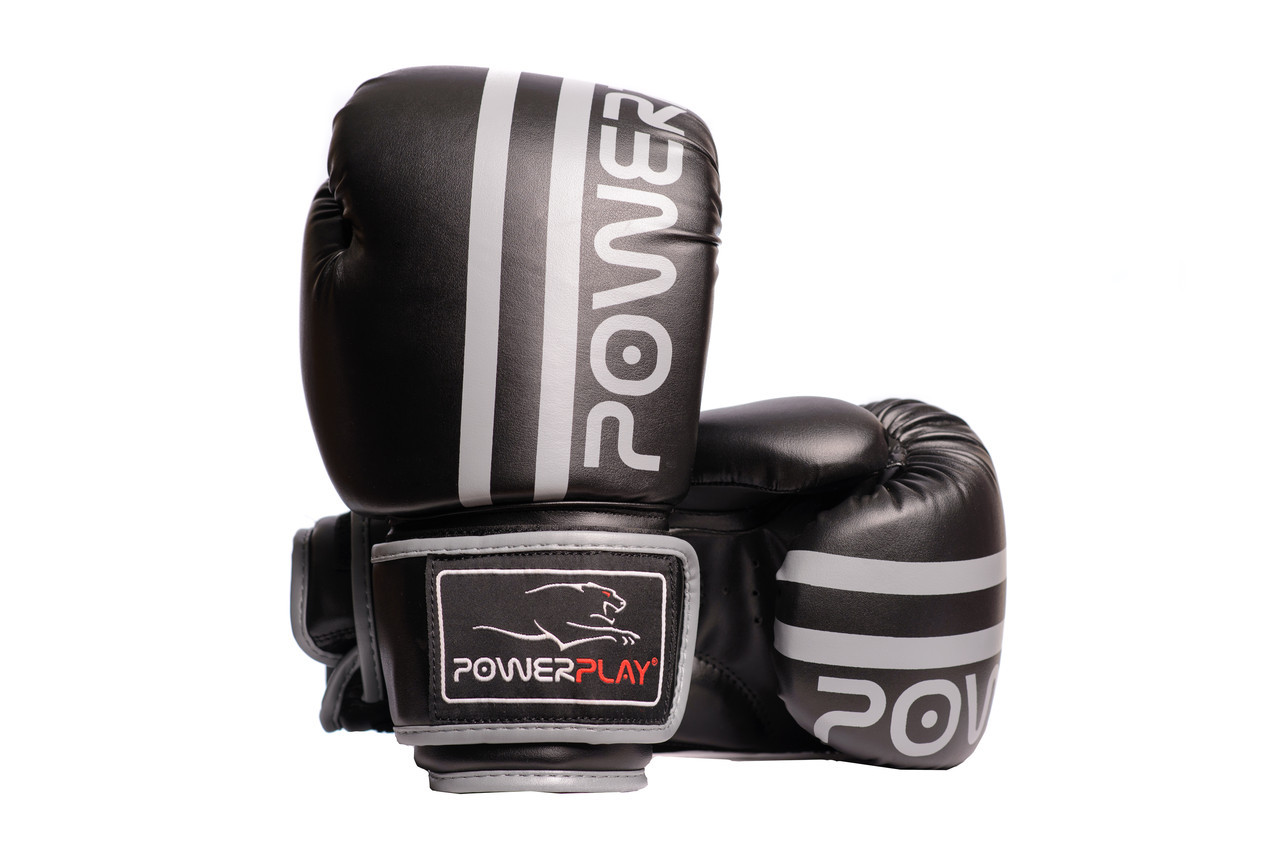 Боксерські рукавиці PowerPlay 3010 Чорно-Сірі 10 унцій