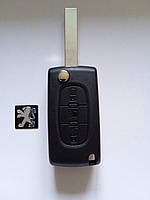 Корпус выкидного ключа Peugeot 407 4007 607 Galakeys 3 кнопки батарейка на корпусе лезвие HU83 (01-04)