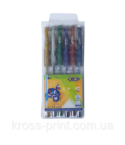 Набір із 6 гелевих ручок METALLIC у пластиковому пеналі, KIDS Line