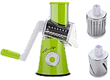 Універсальна механічна овочерізка мультислайсер Tabletop Drum Grater 3 насадки, пластик/неіржавка сталь, фото 3