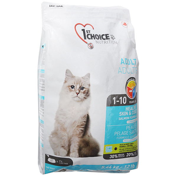 Сухий супер преміум корм для котів 1st Choice Adult Healthy Skin&Coat лосось 5.44 кг (ФЧКЛХ5_44)