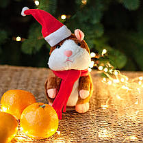 Новорічний Хом'як повторюшка М'яка іграшка хом'ячок, що говорить у червоній шапочці Діда Мороза, фото 3