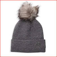 Женская шапка Karl Lagerfeld Paris Ribbed Faux Fur Pom-Pom Beanie ОРИГИНАЛ серая