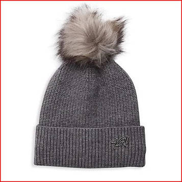Жіноча шапка Karl Lagerfeld Paris Ribbed Faux Fur Pom-Pom Beanie ОРИГІНАЛ сіра
